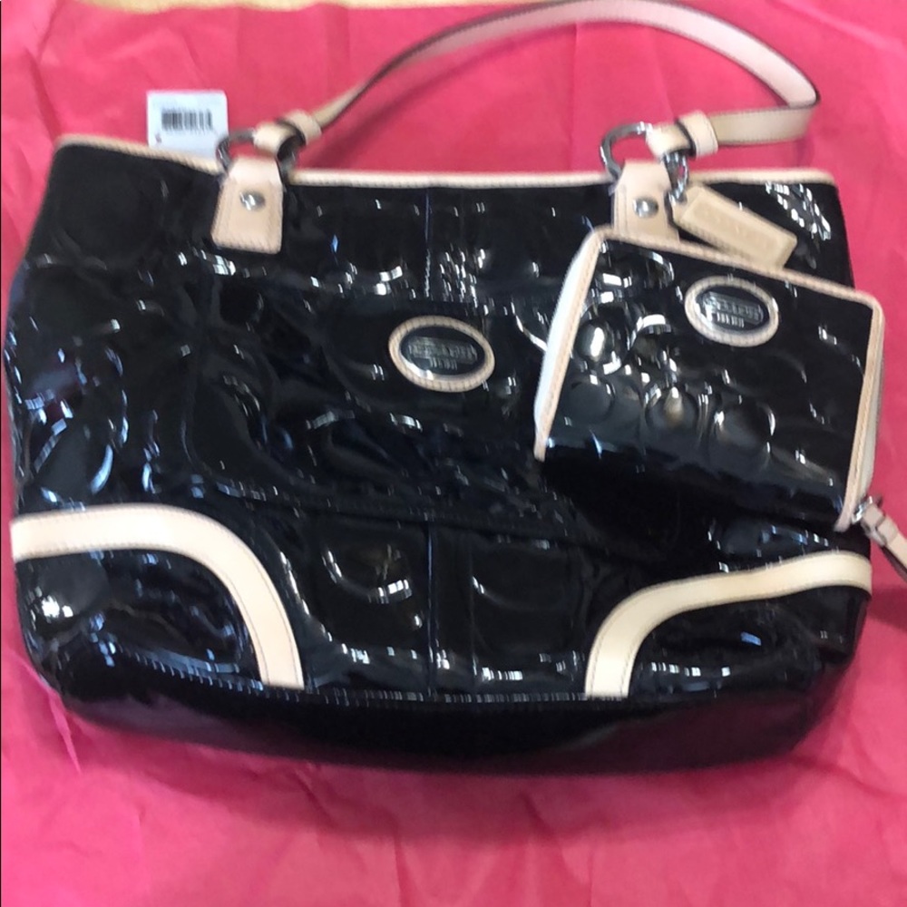 NWT Coach black tote includes  new wallet
